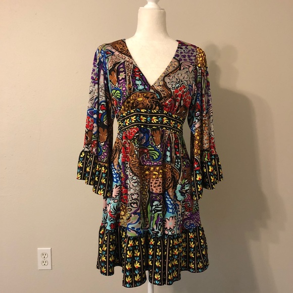 Betsey Johnson Mosaic Deer Flutter Sleeve Dress - Picture 3 of 7